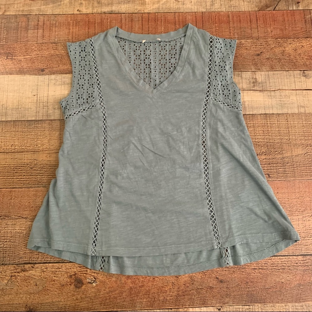 Sundance Catalog Womens Blue Dinah Embroidered Eyelet Top Shirt